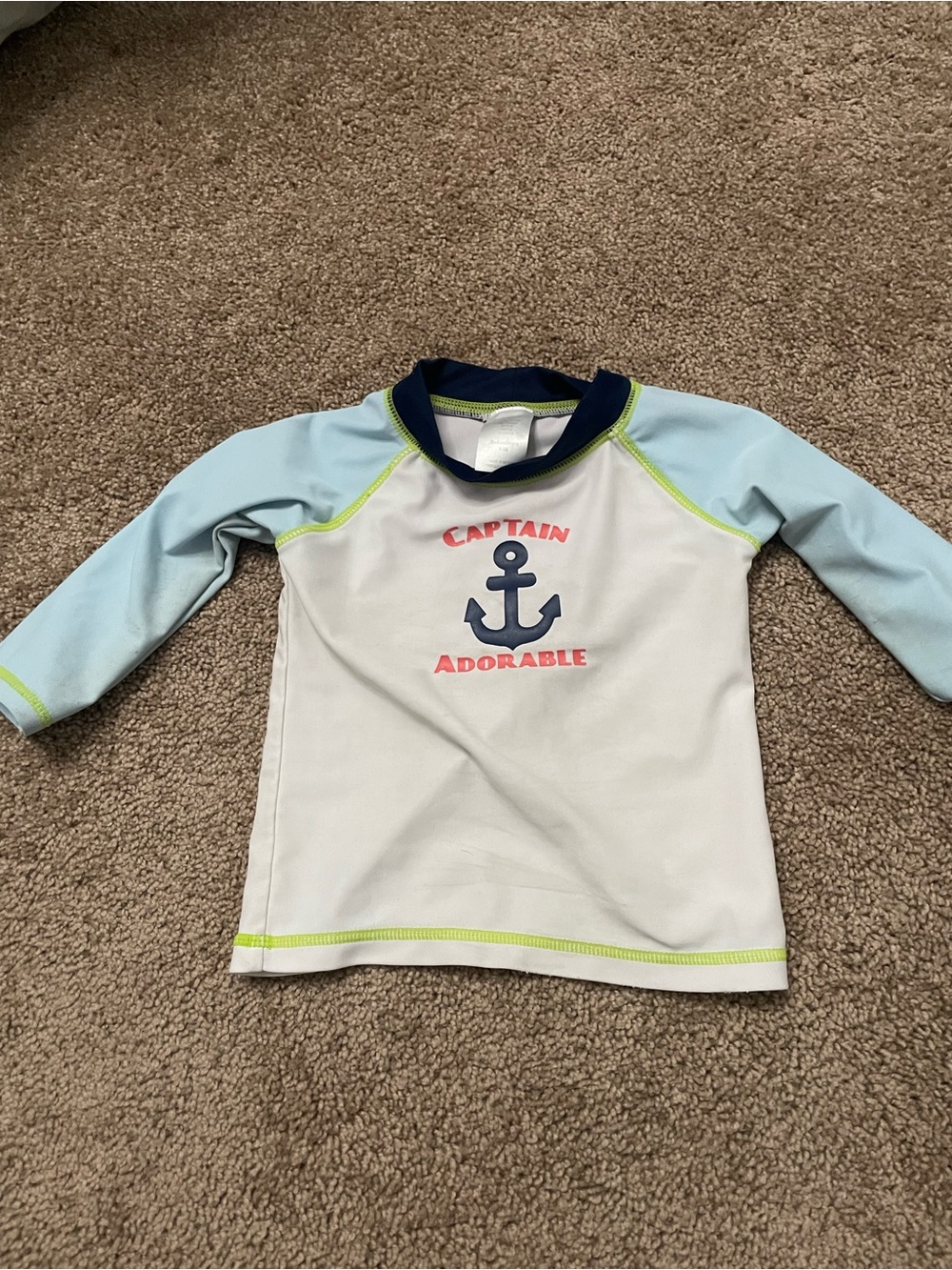 Long Sleeve Kids Rash Guard - White & Light Blue 'Captain Adorable'